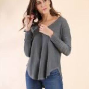 Free People We The Free Thermal Top Long Sleeve Reverse Shark Bite Hem Size M